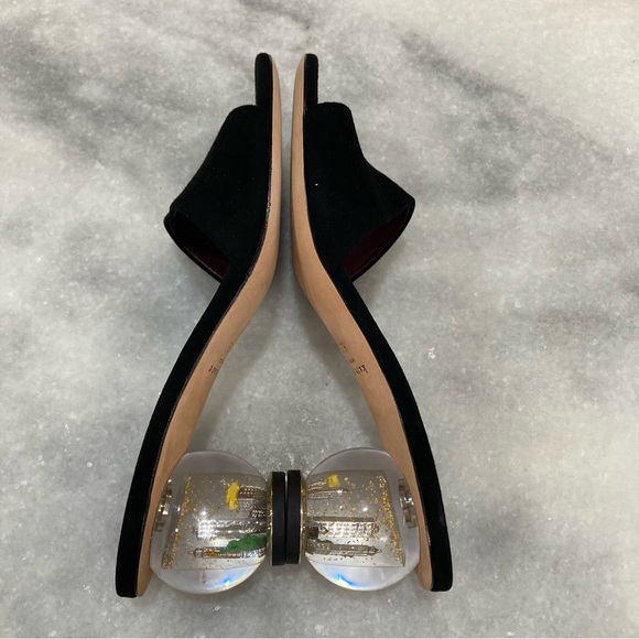 KATE SPADE NY Polished Black Suede Open Toe Snow Globe Clear Ball Heel Sandals - Picture 4 of 13